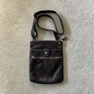 Roots black venetian village tribe leather crossbody bag